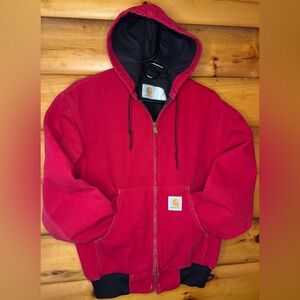 Y2K Carhartt Red Loose Fit Firm Duck Insulated Active Jacket with Logo Patch